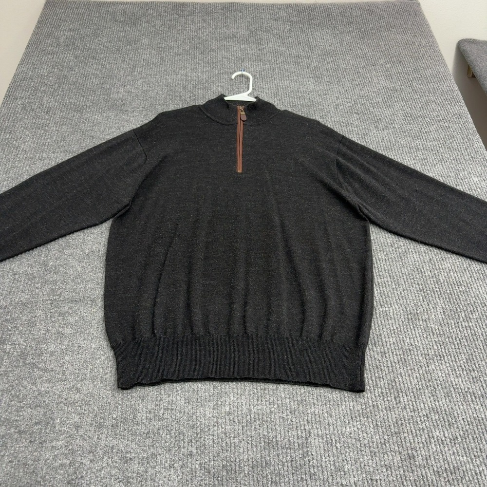 Orvis Sweater Mens L Charcoal Grey Merino Wool Quarter Zip Mock Neck Classic
